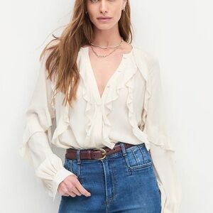 Favorite Daughter Cream Ruffle V-Neck Blouse